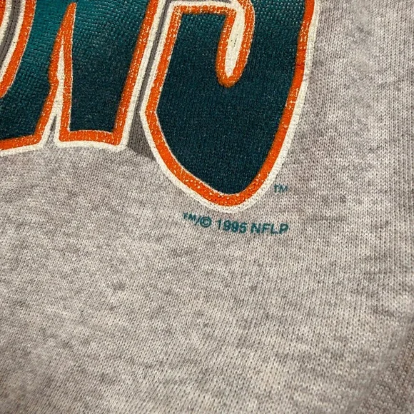 Miami Dolphins Sweatshirt Mens 2XL Gray Vintage 1995 NFL Crewneck Wave Spell Out - Picture 3 of 15